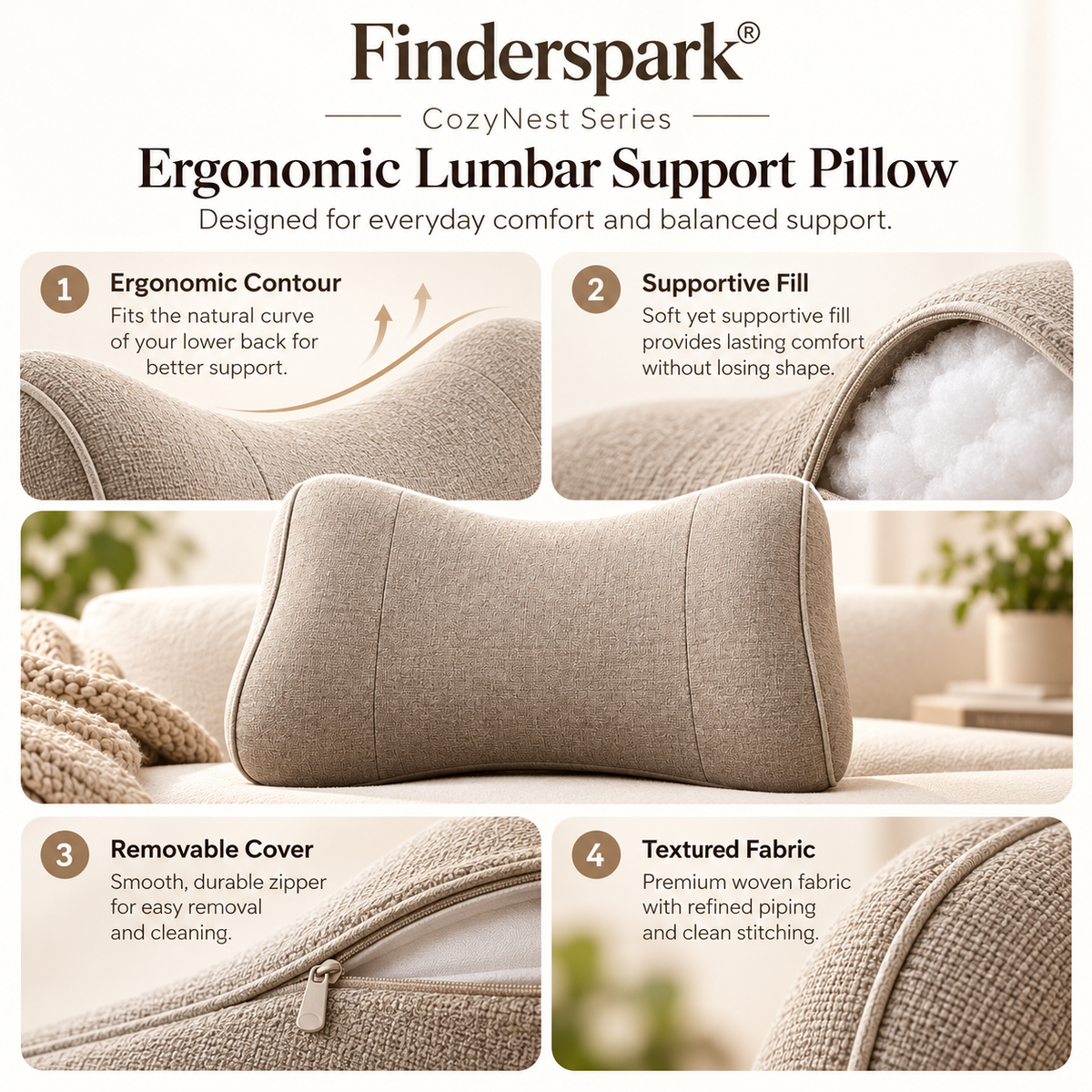 Finderspark® Ergonomic Lumbar Support Pillow