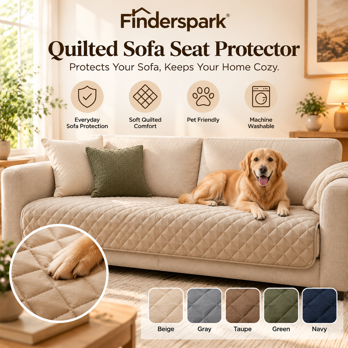 Finderspark® Quilted Sofa Seat Protector