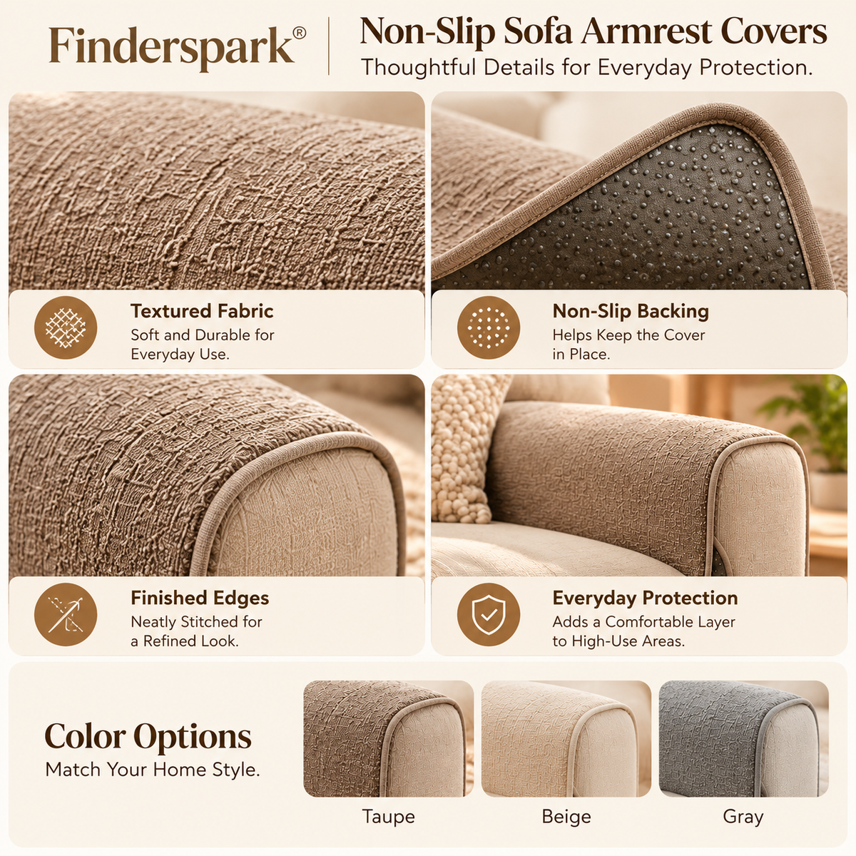 Finderspark® Non-Slip Sofa Armrest Covers