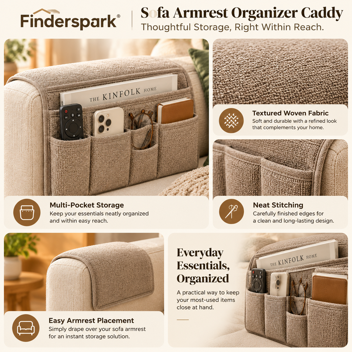 Finderspark® Sofa Armrest Organizer Caddy