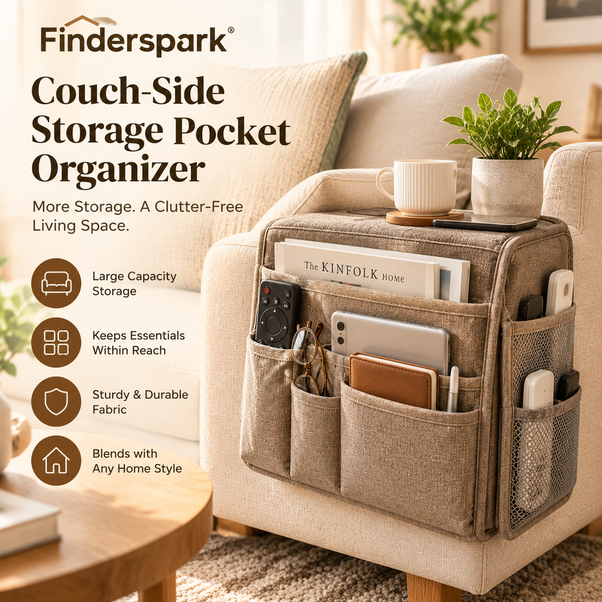 Finderspark® Couch-Side Storage Pocket Organizer